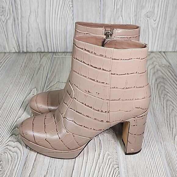 Kate Spade Barrett Croc Embossed Leather Platform Ankle Boots Womens 5.5 NEW - Picture 4 of 16